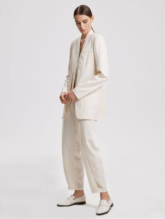 Linen-Blend Layered Blazer & Pants Set