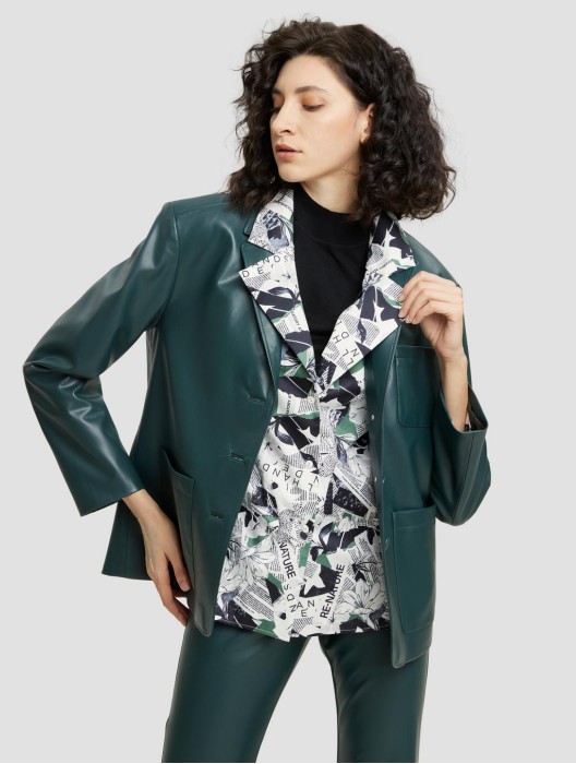Buttoned Faux Leather Blazer